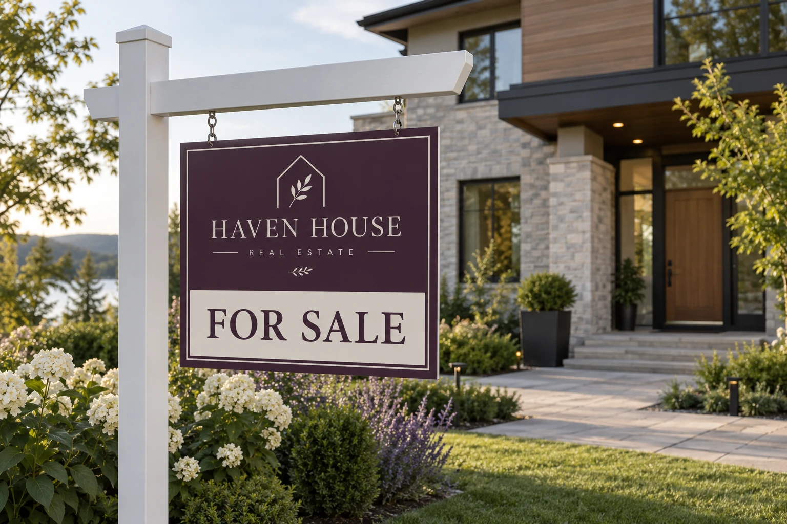 AI-generated concept: HAVEN HOUSE real-estate post sign