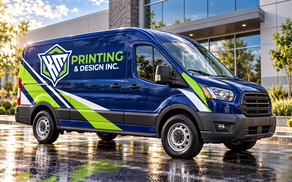 KM design concept: navy and lime branded commercial van graphics